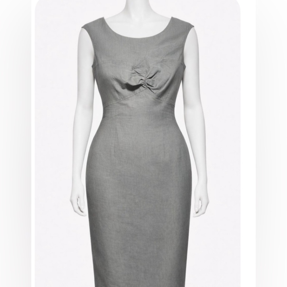 Teenflo Elegant Gray Stretch Linen Blend Sleeveless Sheath Dress